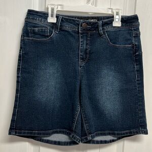Thorn Faded Blue Denim 5 Pocket Mid Rise Shorts Size 10 Skinny